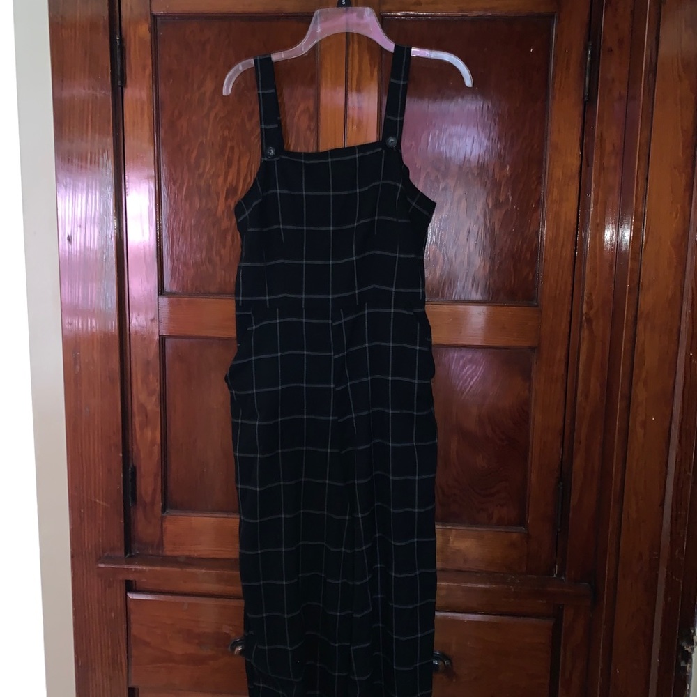 Black plaid jumpsuit.